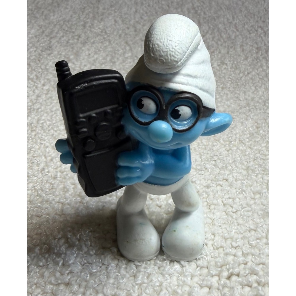 McDonalds Brainy Smurf Figure 2011 Peyo Walkie Talkie Toy Collectible 3 Inch